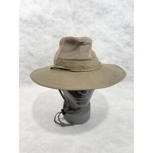 DPC Dorfman Pacific Sun Hat Small Tan Mesh Ventilated Wide Brim Chin Strap